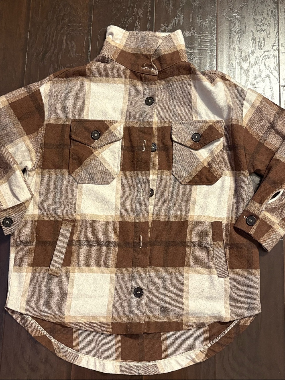 Classic Brown Plaid Women's Shacket Jacket - Lightweight Layering